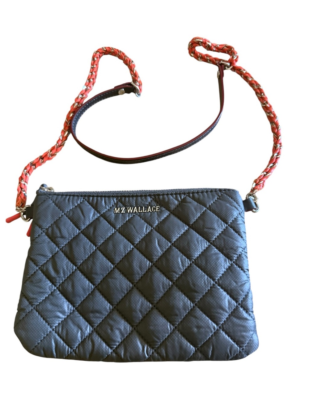 MZ Wallace Black Quilted Crossbody with Red Braided Strap
